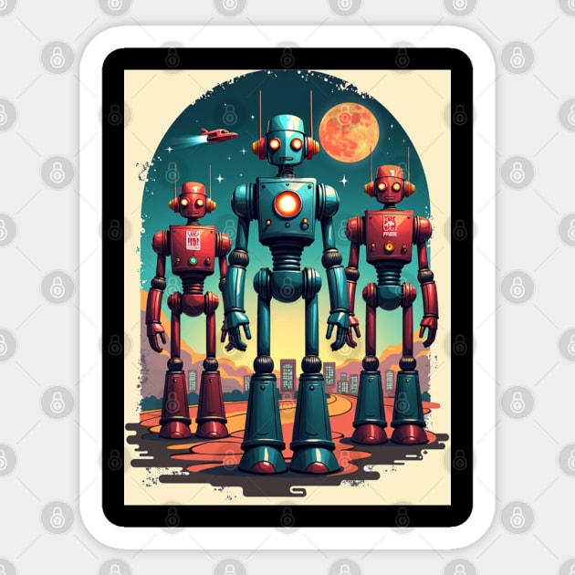 Retro Robot Revival: Vintage Visions of the Future Sticker by Steve